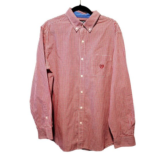 Chaps Mens Red Gingham Button-Down Long Sleeve Shirt L Cotton/Polyester - Picture 1 of 6